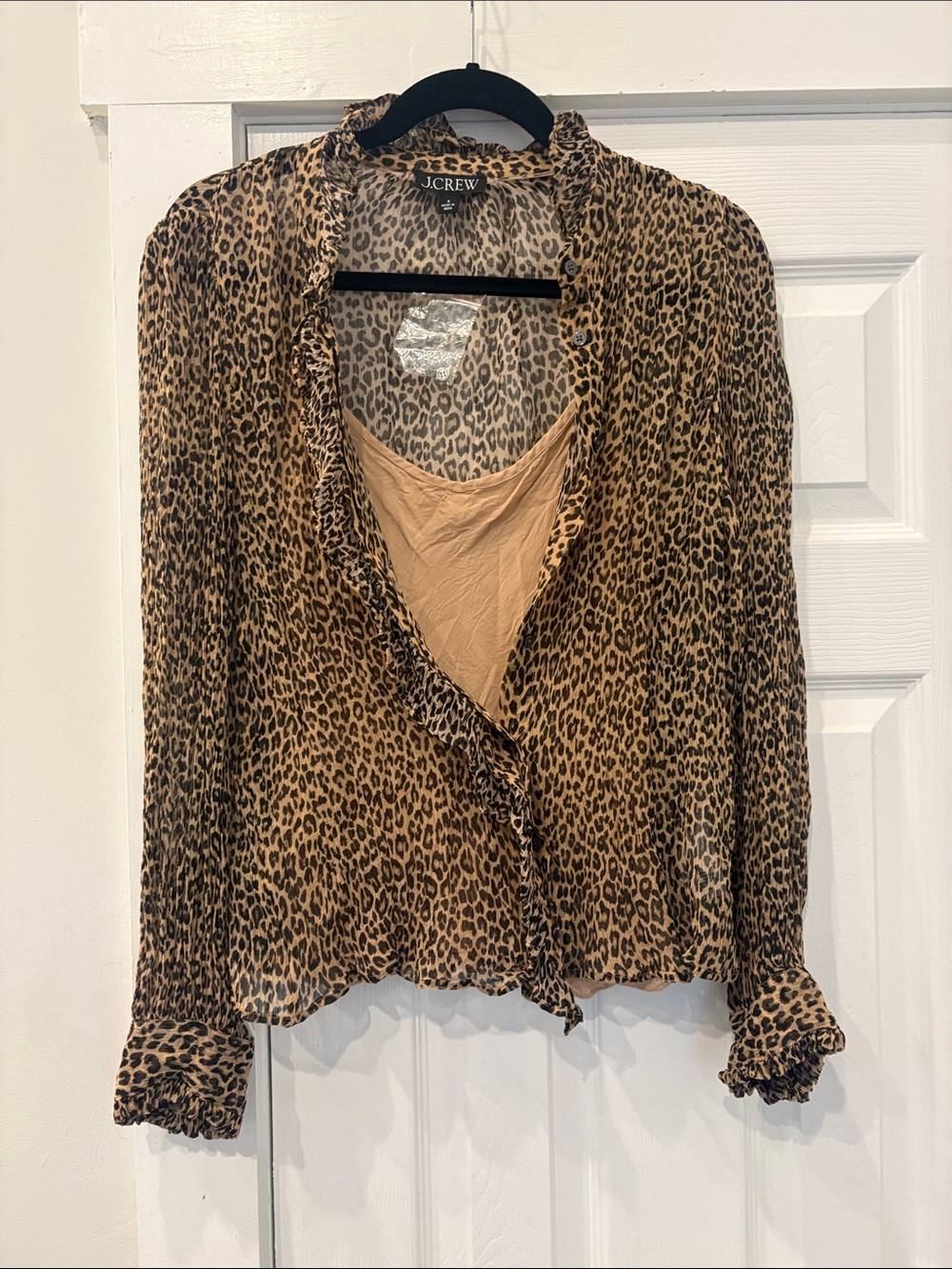 J. Crew Leopard Print Ruffle Blouse - Tan/Black